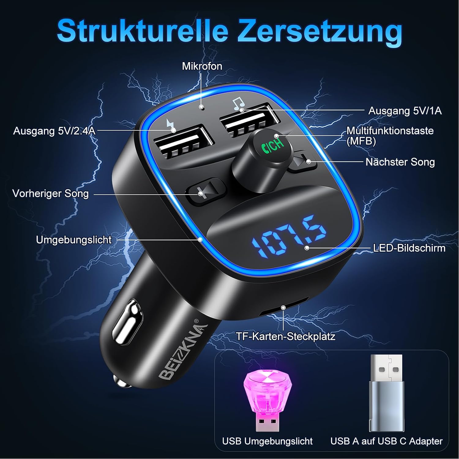 Thumbnail 6 de Bluetooth 5.3 FM Transmitter Auto Adapter