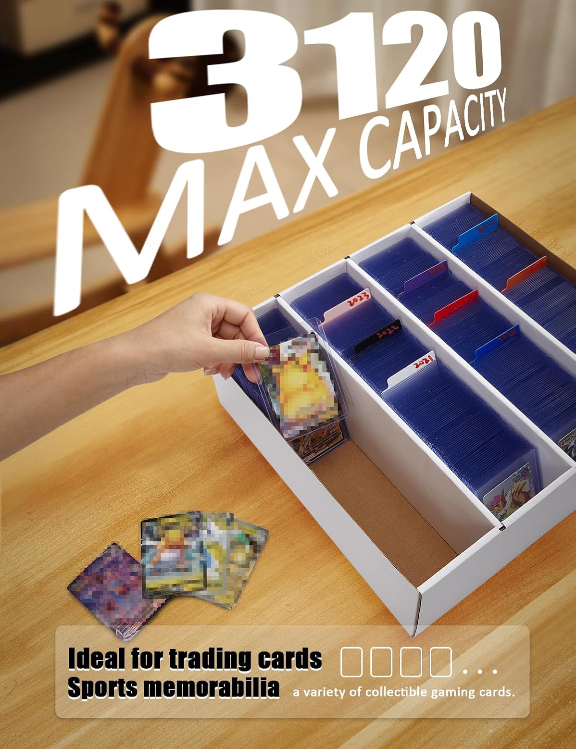 Detalle 2 de Bentoward Cardboard Card Storage Box, 4-Pack Foldable White, 4 Compartments per Box