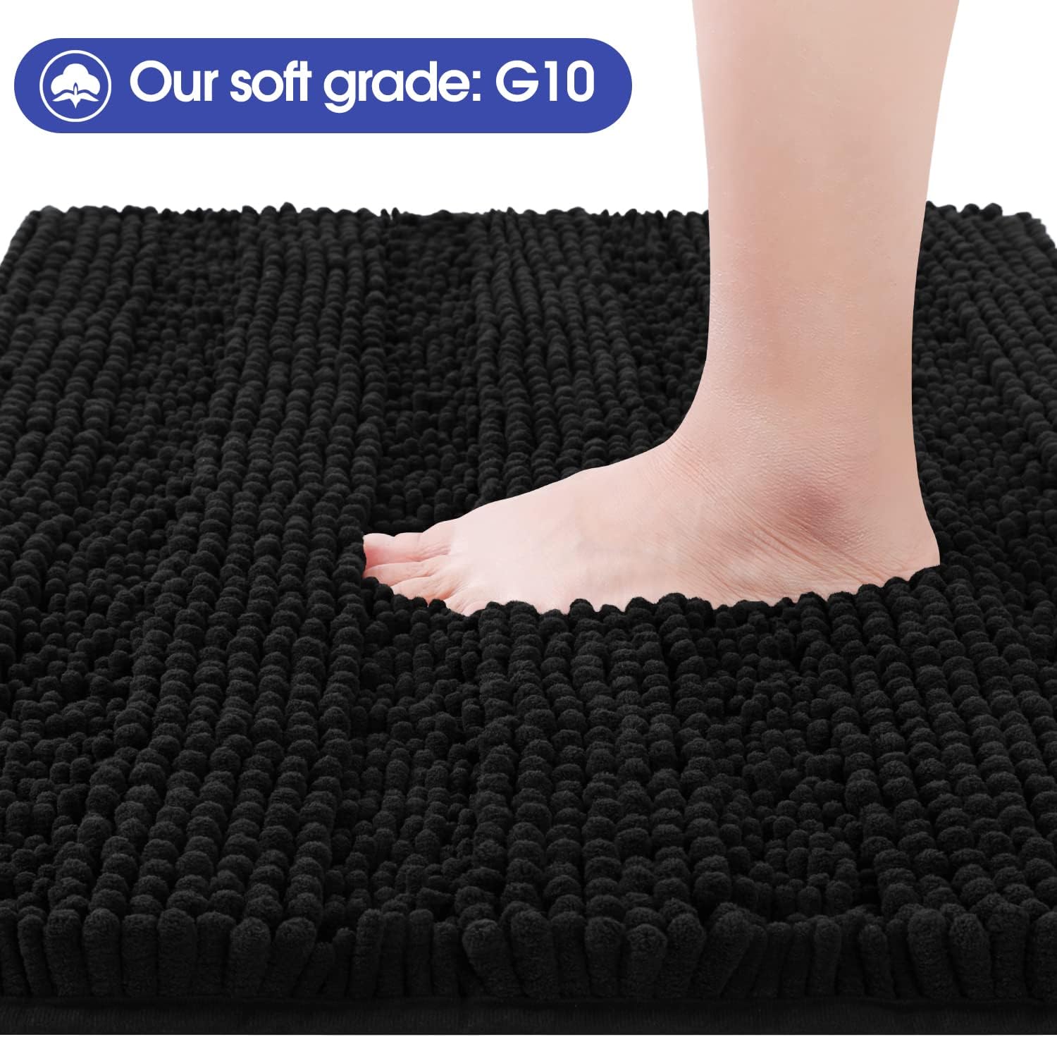 Detalle de ACCUMTEK Striped Black Bathroom Rug Set 3 Pieces