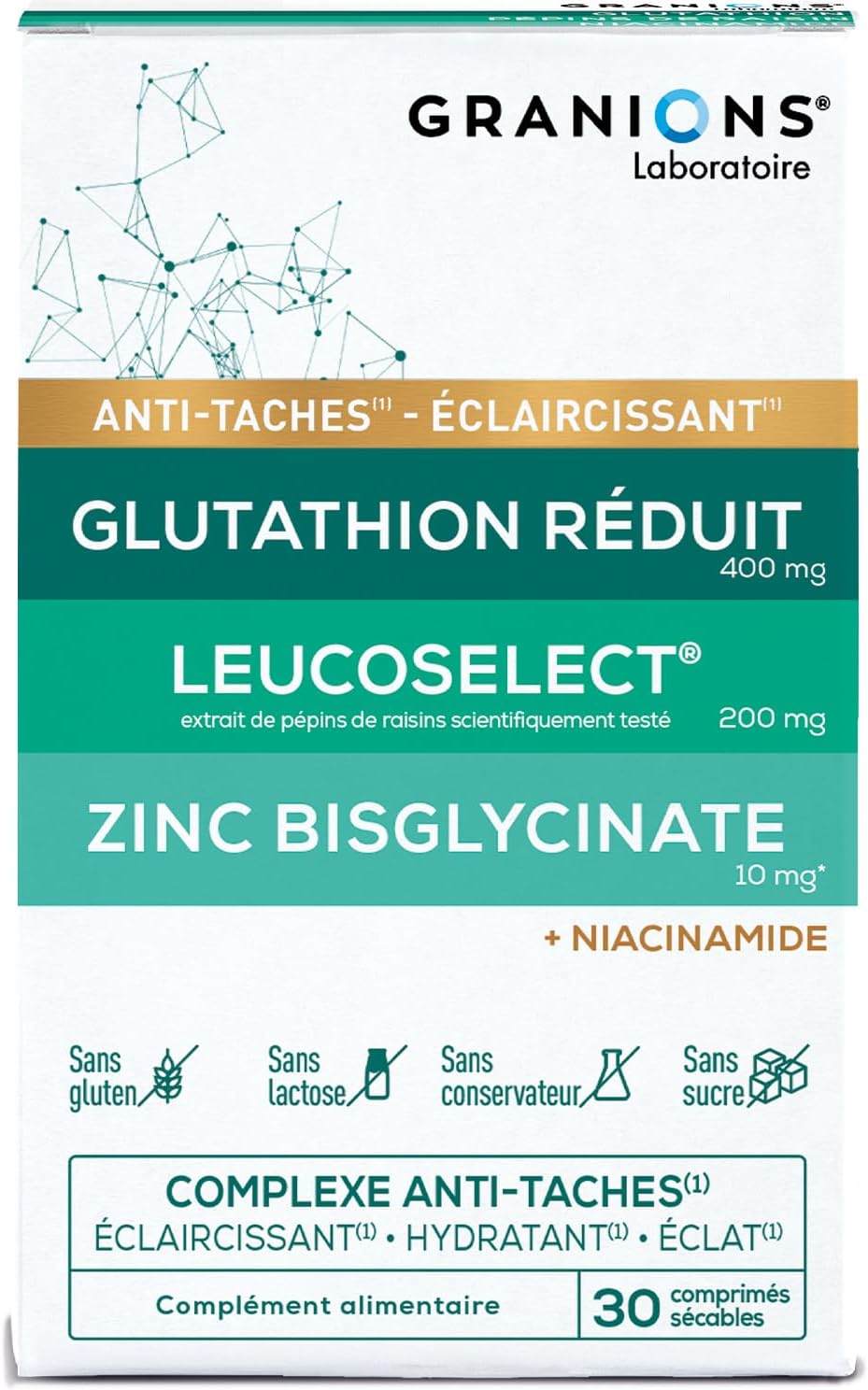Detalle de GRANIONS - Complexe Anti-Tache Visage : Glutathion, Vitamine C, Zinc bisglycinate, Selenium et Niacinamide