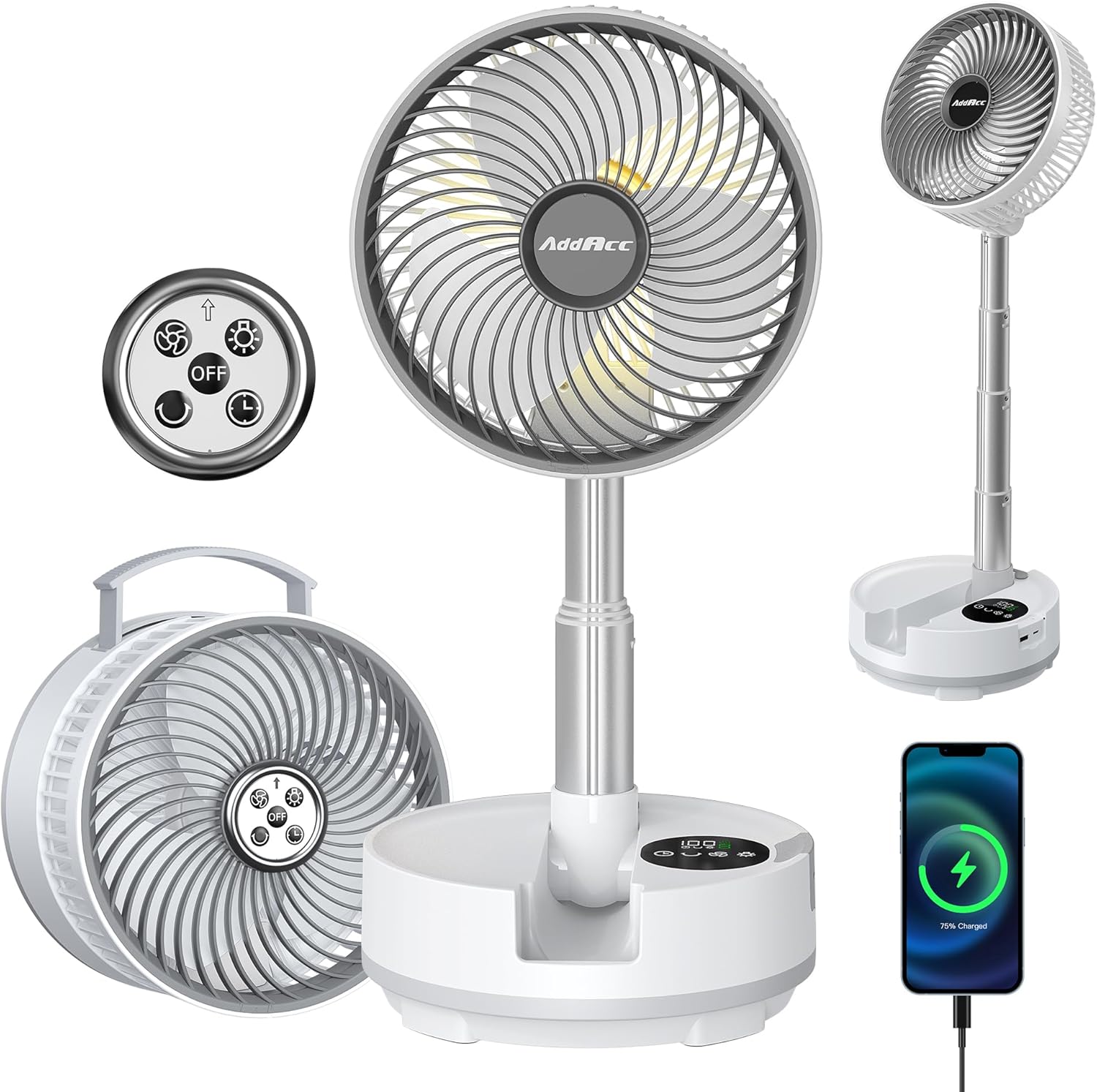 Portable Travel Fan with 112H Run, 9 Speeds & Remote—Foldable Oscillating USB-C Rechargeable Fan for Travel