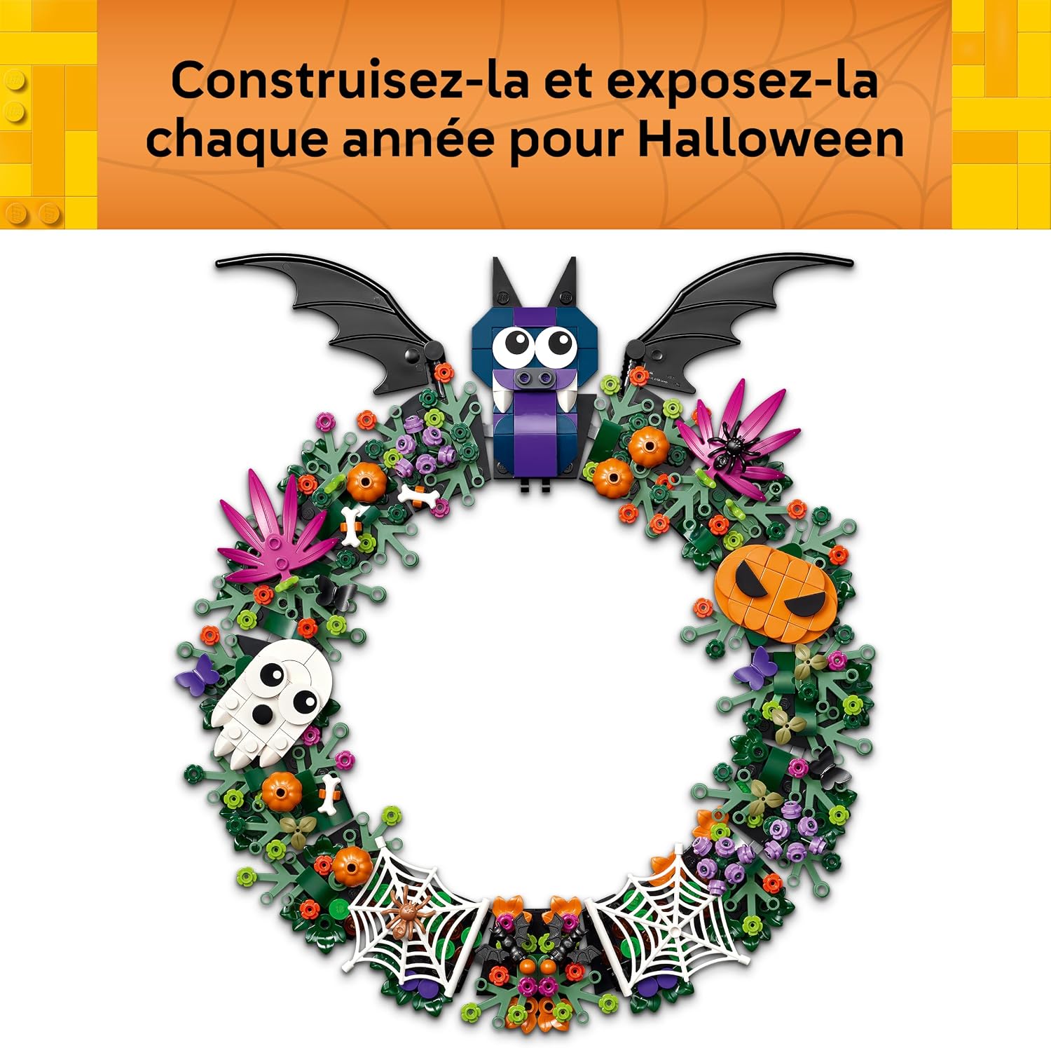 Detalle de LEGO 40825 Halloweenkrans met 617 onderdelen en griezelige decoratie