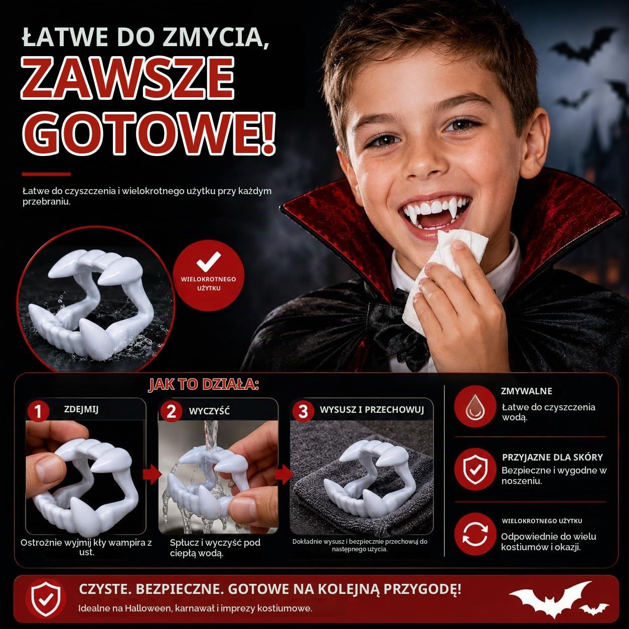 Detalle 2 de FASCHINFEVER FV-001 – zęby wampira dla dzieci z wyrazistymi kłami