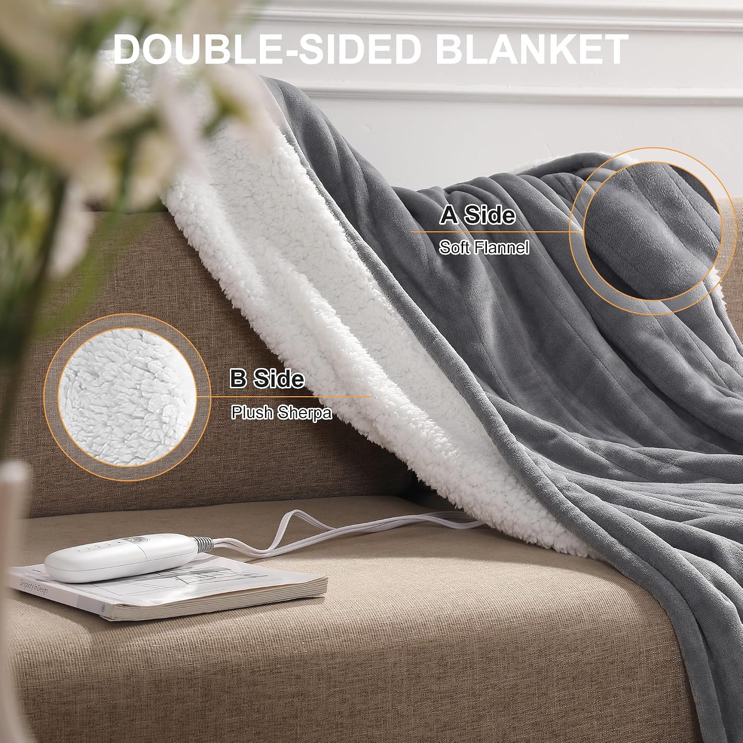 Thumbnail 1 de Molatink MDV-EBTWIN Twin Electric Heated Blanket, Reversible Flannel and Sherpa