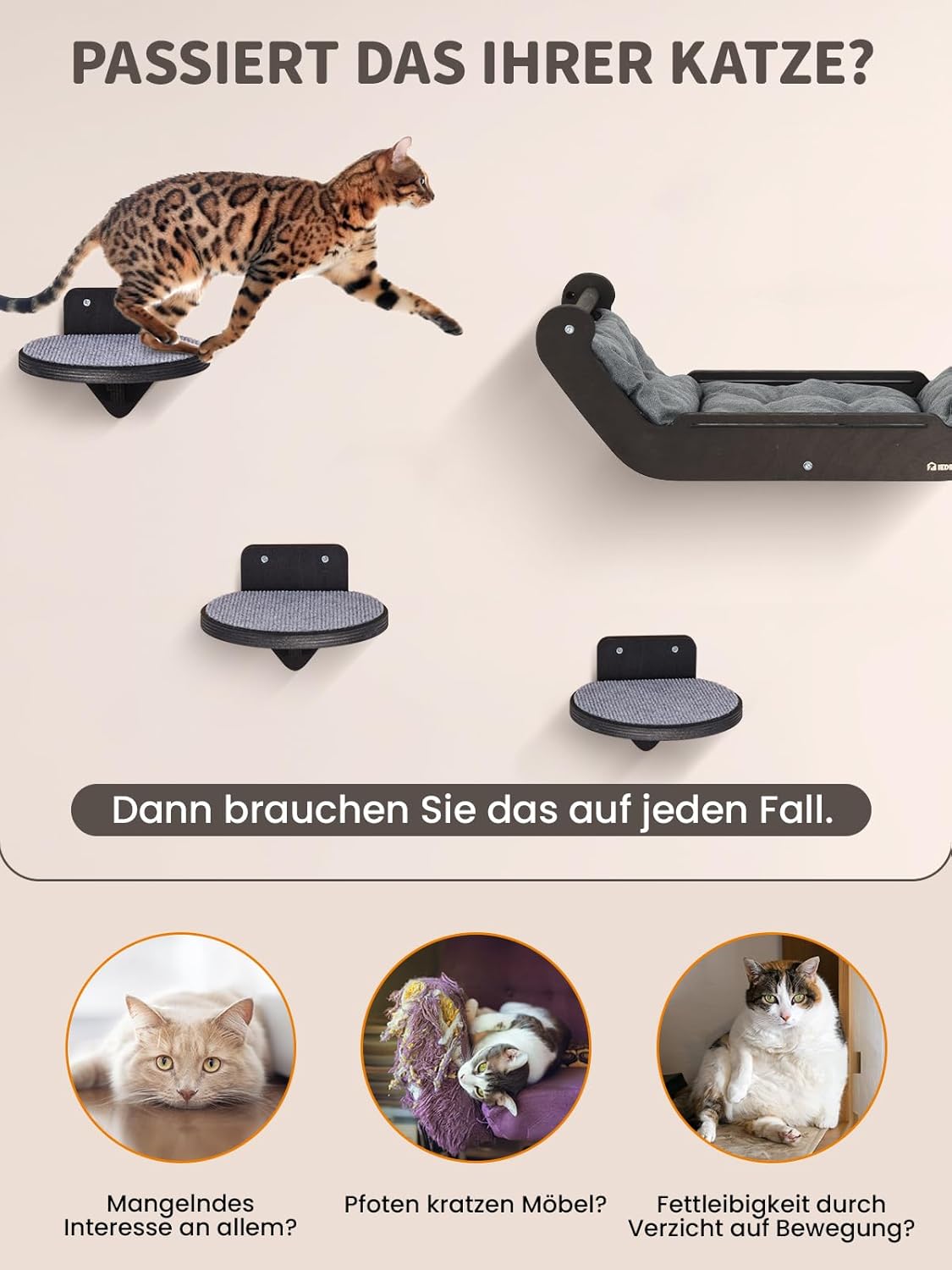 Detalle 2 de Kletterwand Katzen Set 3 Stufen 🐱