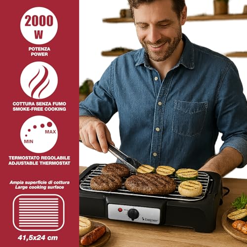 Detalle de BEPER P101BBQ001 Barbecue Elettrico 2000W – Griglia XXL 41,5x24 cm, Cottura Senza Fumo
