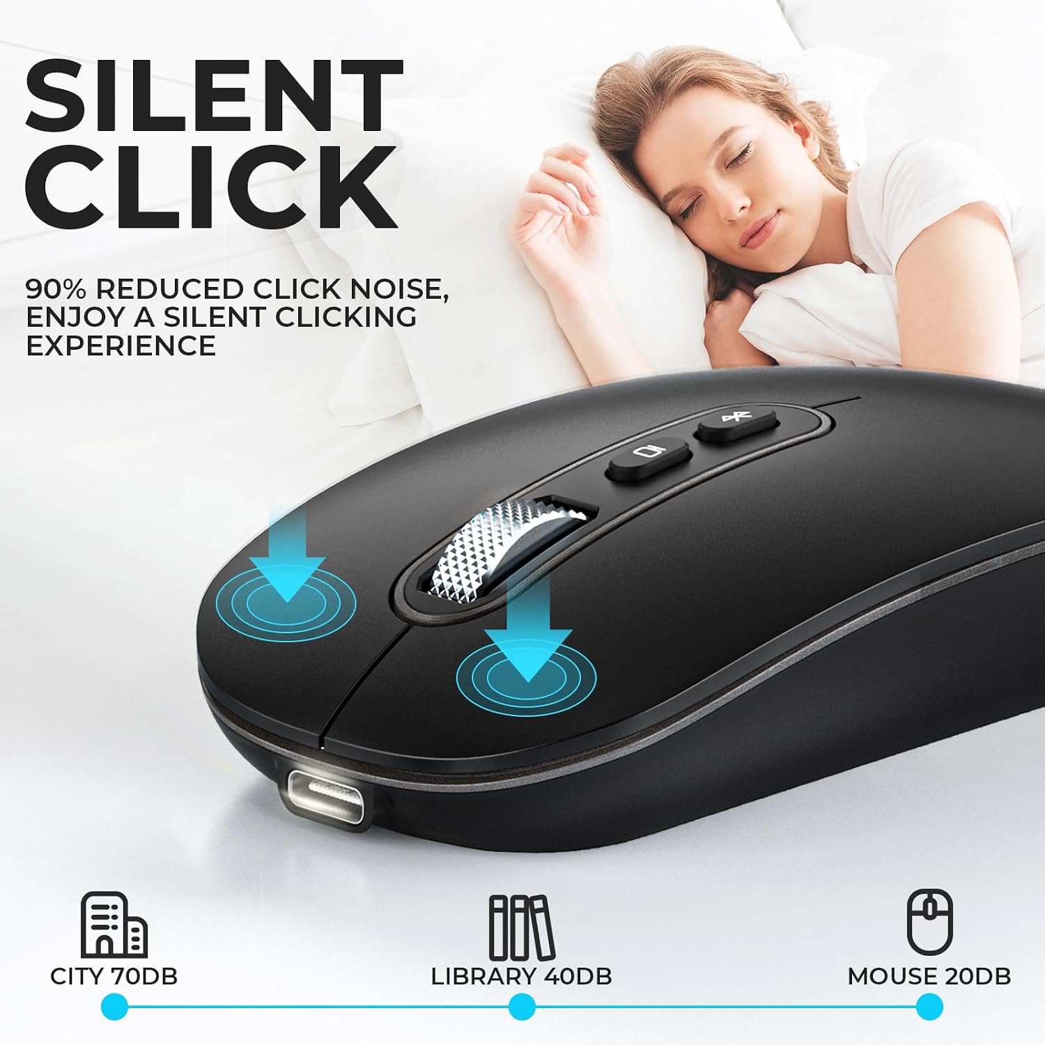 Detalle 2 de PINKCAT kabellose Maus Dual-Modus (Bluetooth 5.1 + USB‑C) mit USB‑Nano-Empfänger, wiederaufladbar