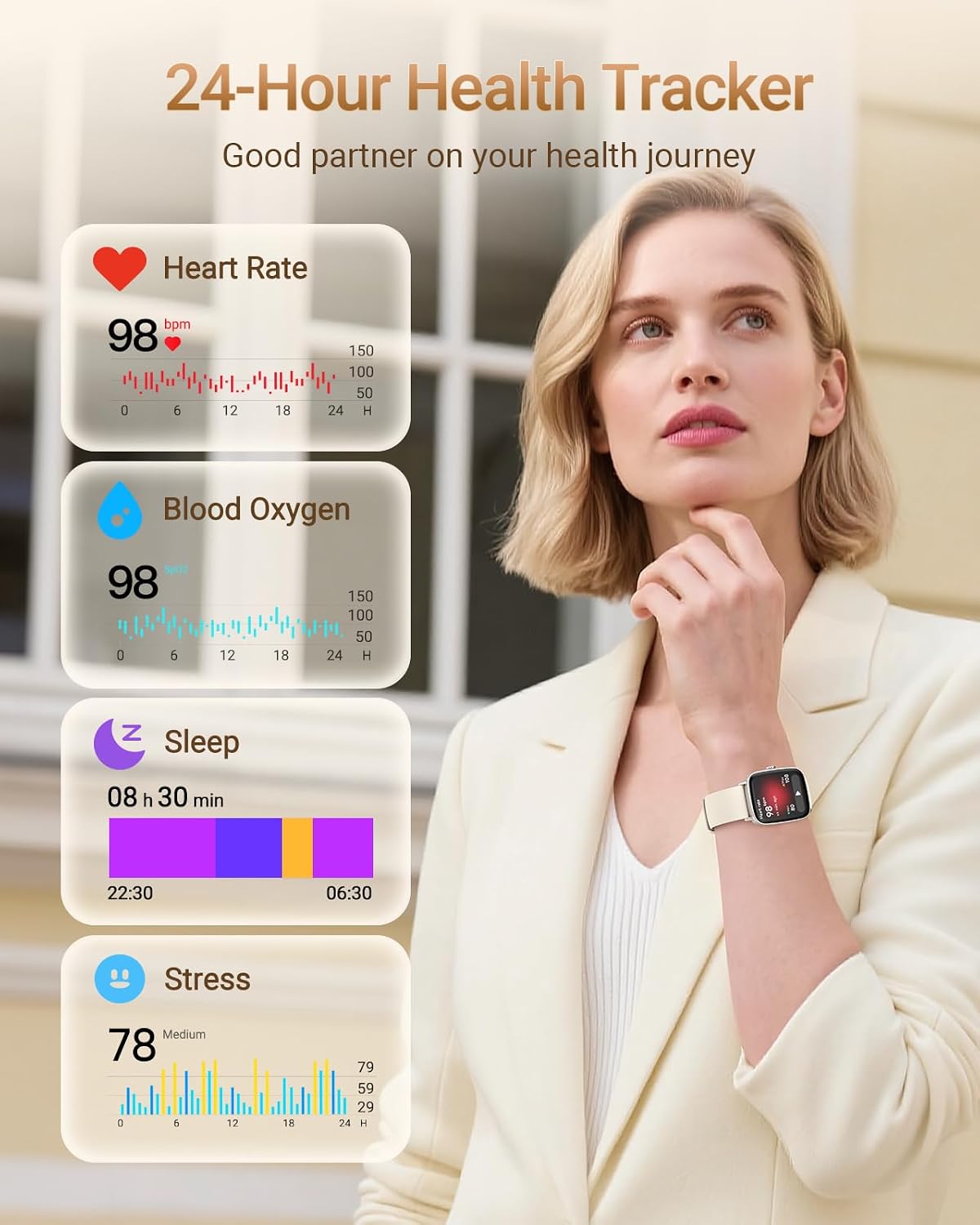 Thumbnail 2 de Smart Watch for Men & Women with Bluetooth Calling, SpO2 & Sleep Monitoring, 1.85" HD Fitness Screen (IP68)