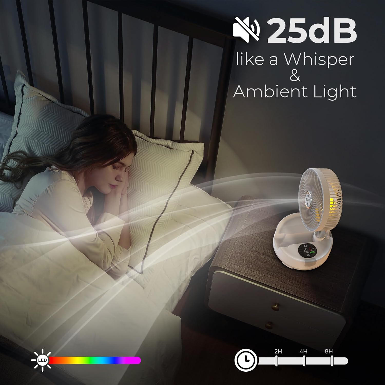 Thumbnail 3 de Portable Travel Fan with 112H Run, 9 Speeds & Remote—Foldable Oscillating USB-C Rechargeable Fan for Travel