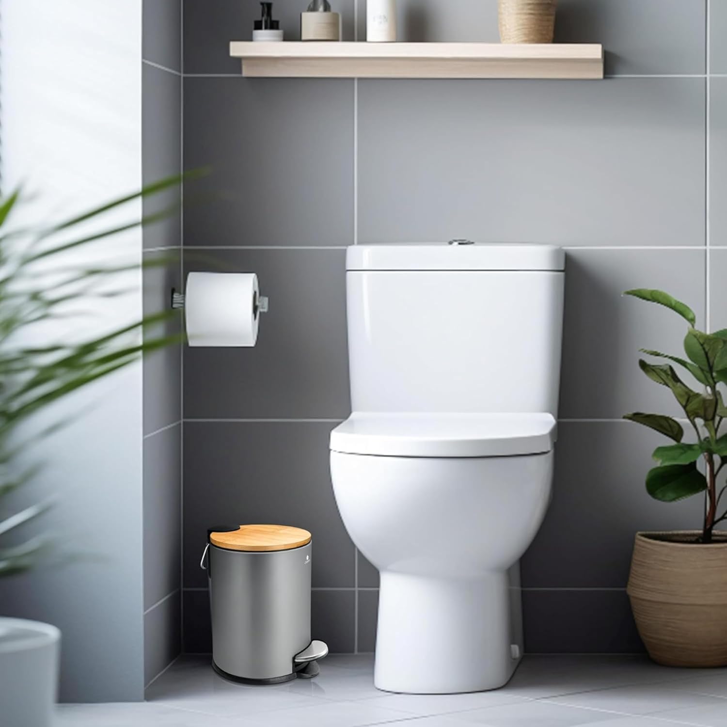 Thumbnail 6 de Exitoso Papelera de Baño Negra Mate con Tapa de Madera 🗑