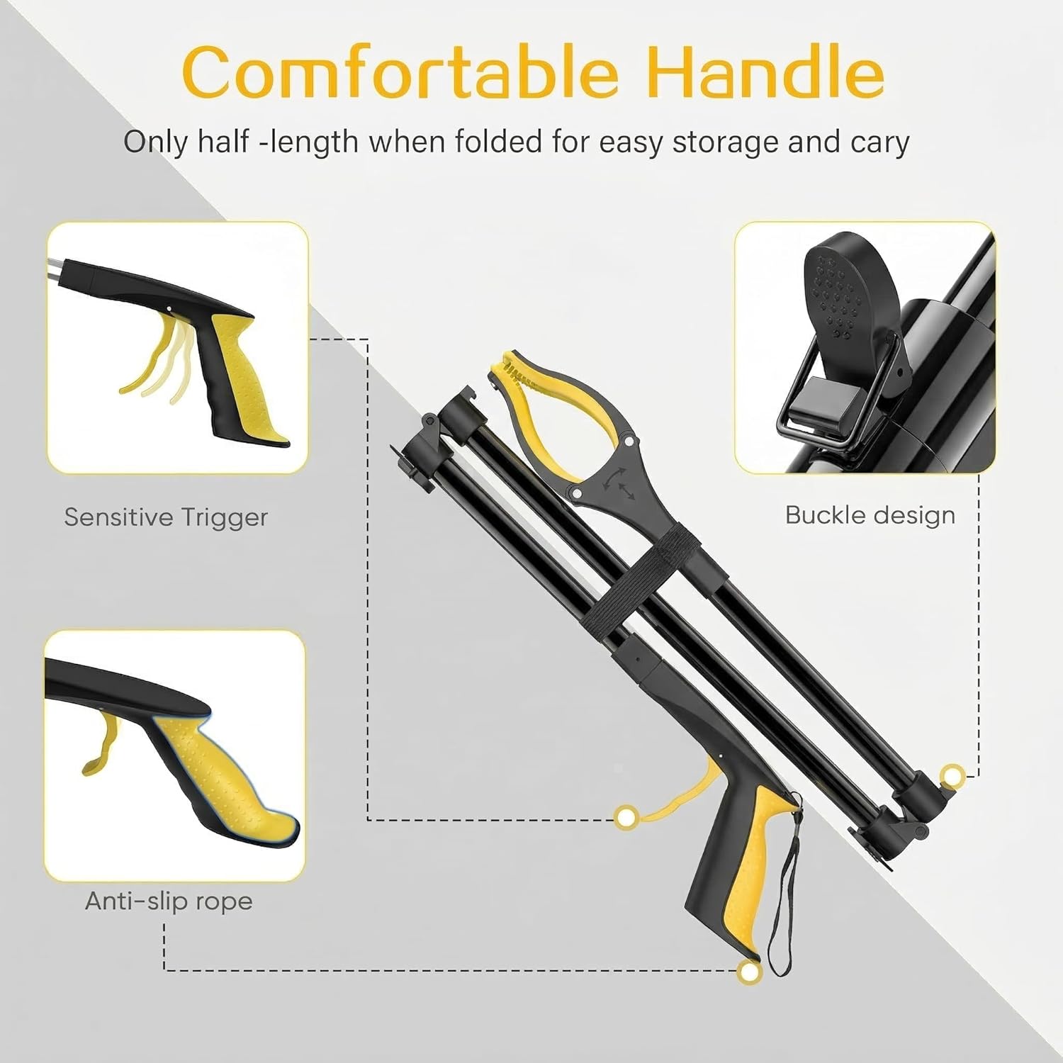 Thumbnail 4 de 91cm Extra Long Grabber Reacher with Magnetic Tip – Foldable, 360° Rotating Jaw, Yellow/Black
