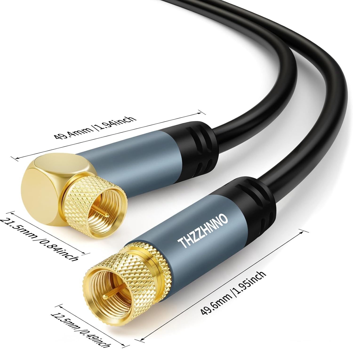 Detalle de Thzzhnno 5M F-Type Coaxial Cable — 90 Degree Angled to Straight Male Cord