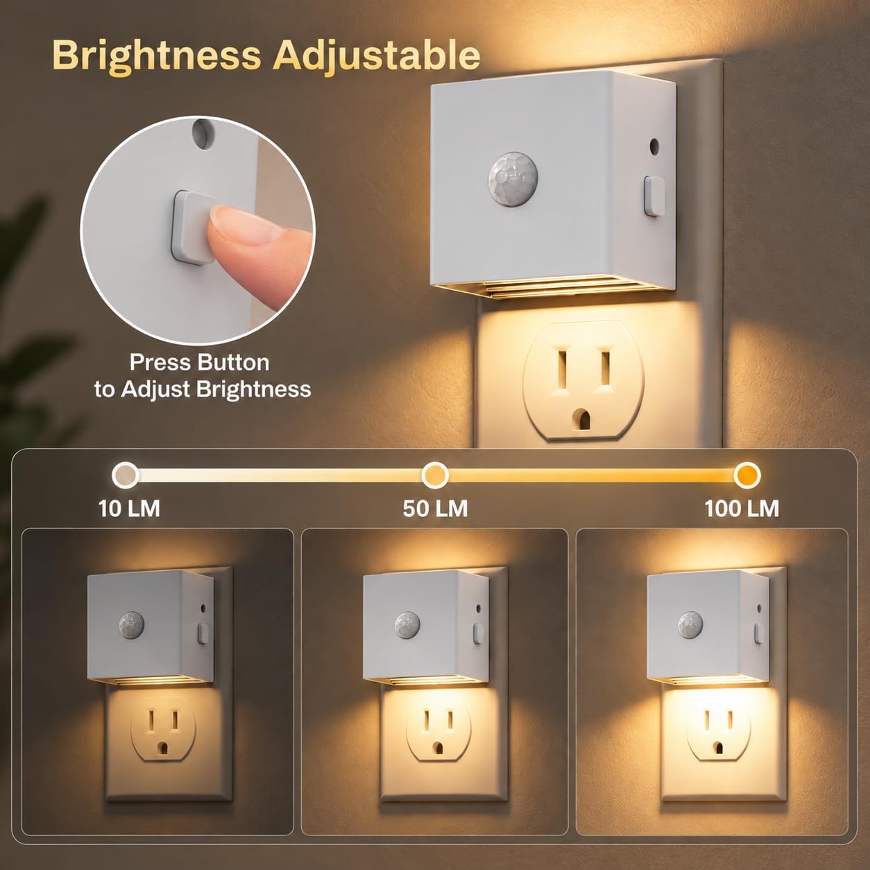 Detalle 1 de L LOHAS LED GY17602WHUS-2 Motion Sensor Night Lights, 2-Pack, 3000K