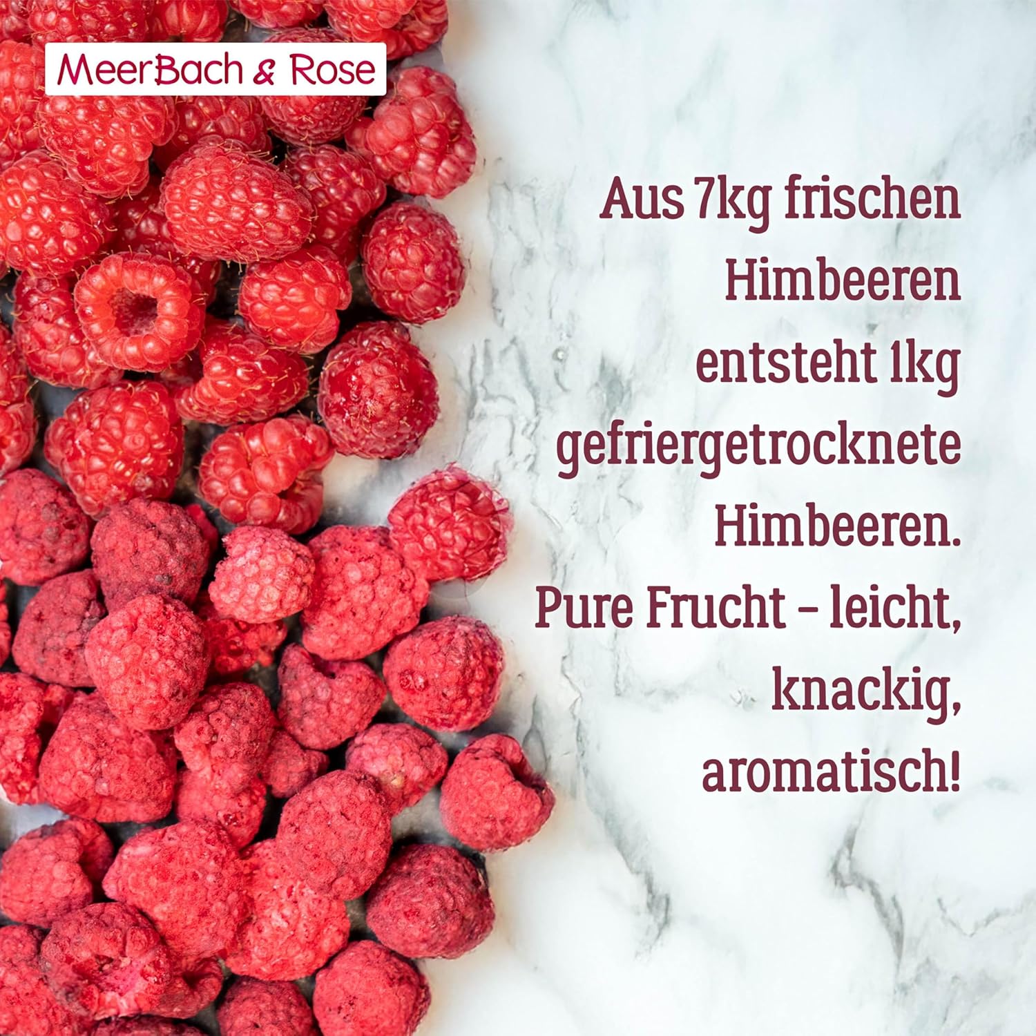 Detalle de Gefriergetrocknete Himbeeren 500g – 100% Frucht, ohne Zuckerzusatz, vegan | Meerbach & Rose