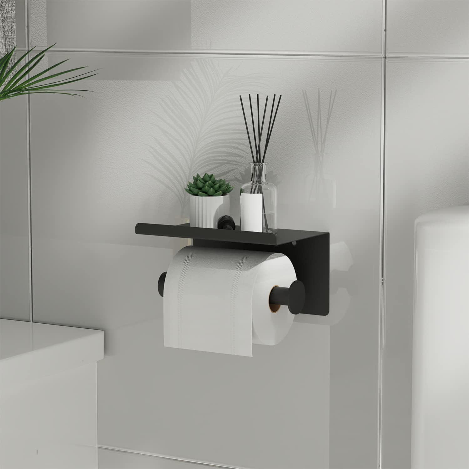 Detalle 2 de Self Adhesive Toilet Paper Holder with Phone Shelf