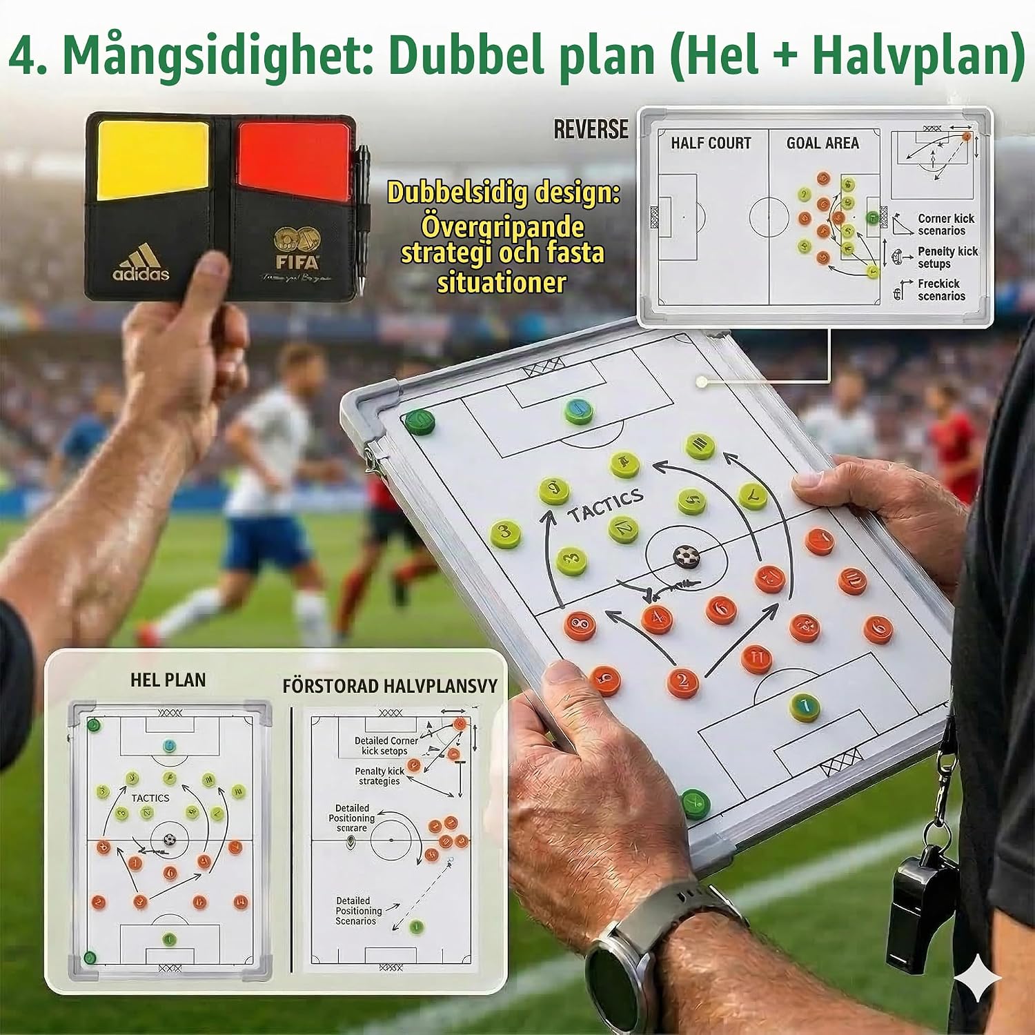 Thumbnail 3 de CREADY fotbollstaktiktavla 44 x 31 cm, dubbelsidig med magneter
