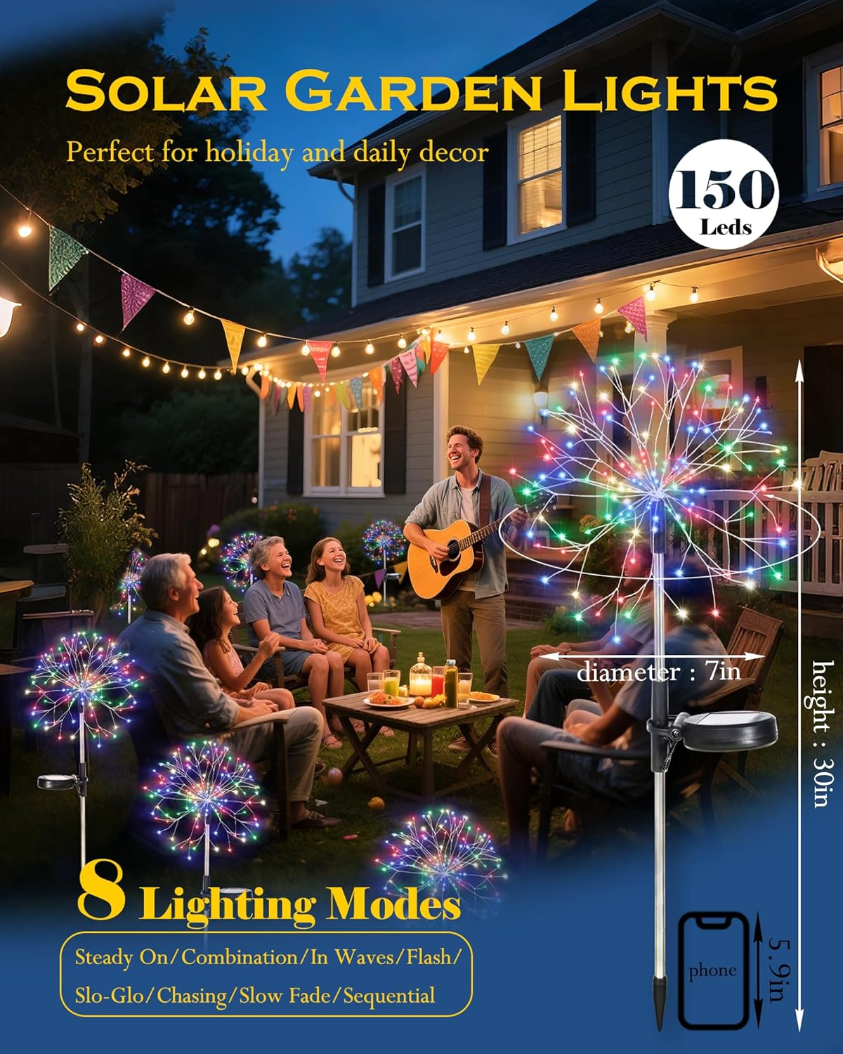 Thumbnail 1 de INMKALI 2-Pack Solar Garden Lights: 150 LEDs Each, Waterproof Fairy Firework Path Lights