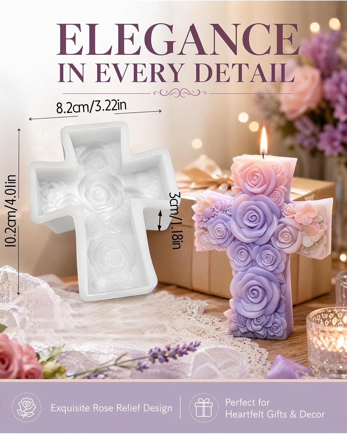 Detalle de Cross Candle Silicone Mold with Rose Detail