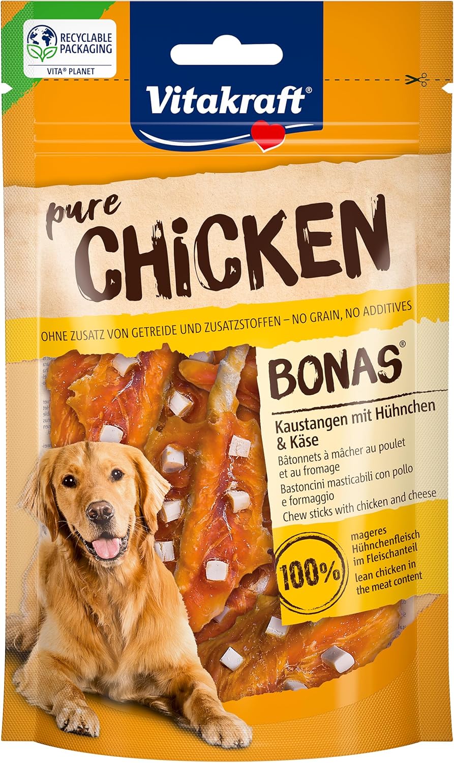 Detalle de Vitakraft Pure Chicken Bonas: snack da masticare al pollo e formaggio per addestramento cane (7x80g)