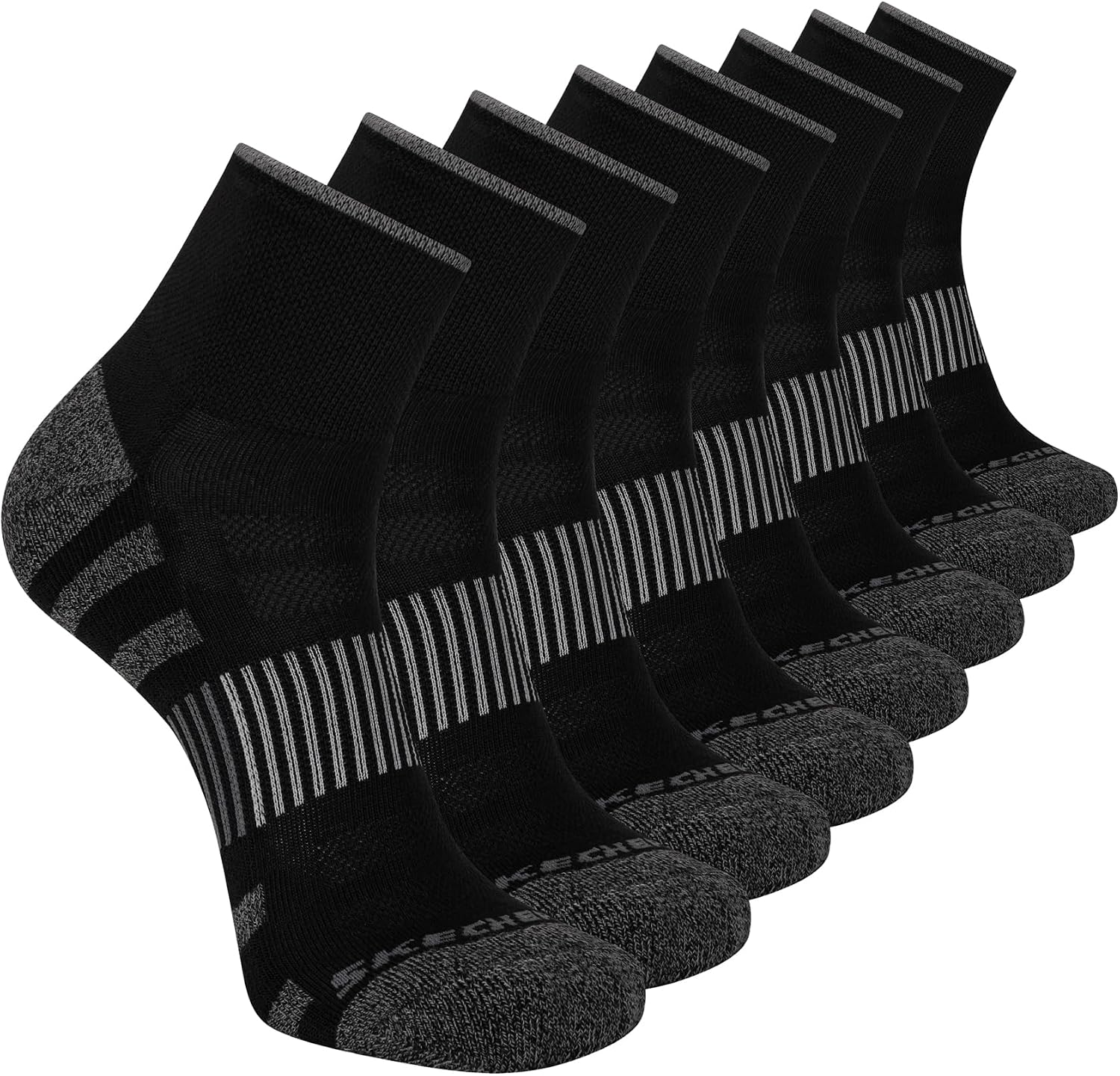 Detalle de Skechers Men’s 8-Pack Work Collection High Quarter Socks – Extra Cushion et Mesh ventilé, noir, 10-13
