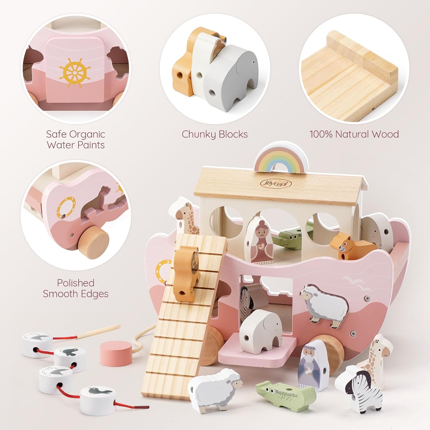 Thumbnail 3 de Joyreal Noahs Ark Wooden Toy – A Montessori, Christening Gift for 1–3 Year Olds