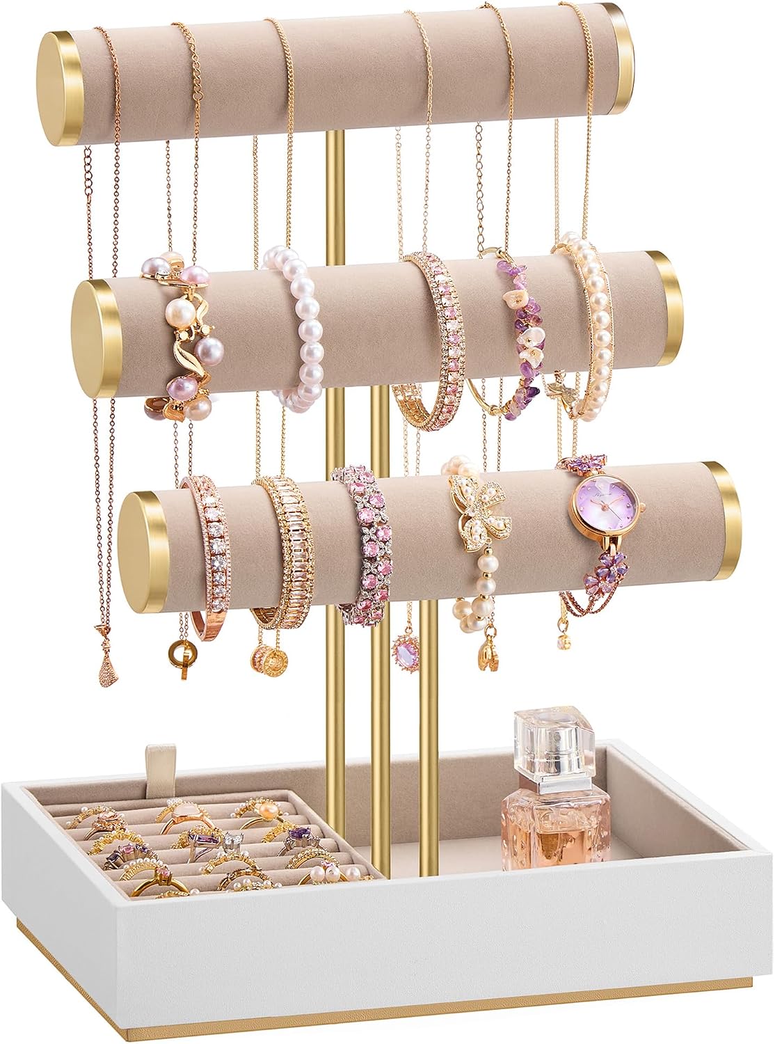 Thumbnail 6 de SONGMICS Porta Bracciali JJS027W101: portagioie bianco crema e oro pallido con 5 elementi espositivi