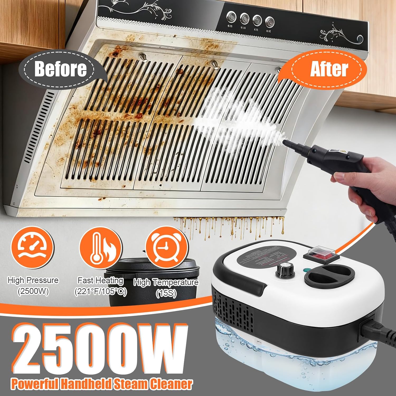 Detalle 2 de Foandbevi Steam Cleaners 2500W handheld