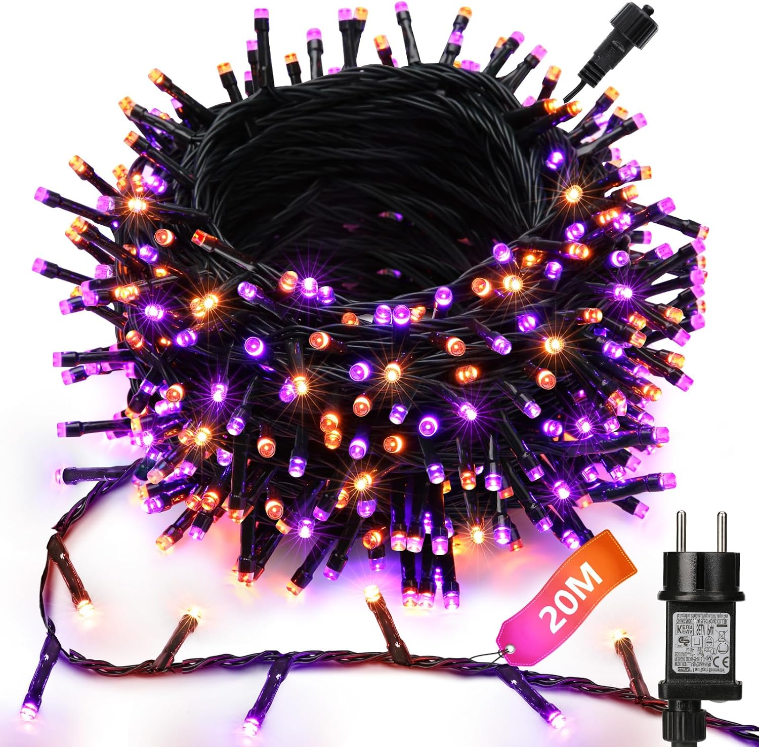 Detalle de Joomer Halloween Guirlande Lumineuse Extérieure 20M | 200 LED Orange et Violet