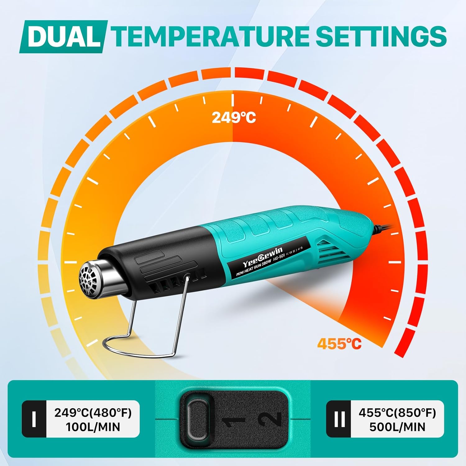 Thumbnail 2 de Yeegewin Dual Temp Heat Gun (249°C–455°C) – 380W mini hot air gun for crafts, shrink wrap and vinyl