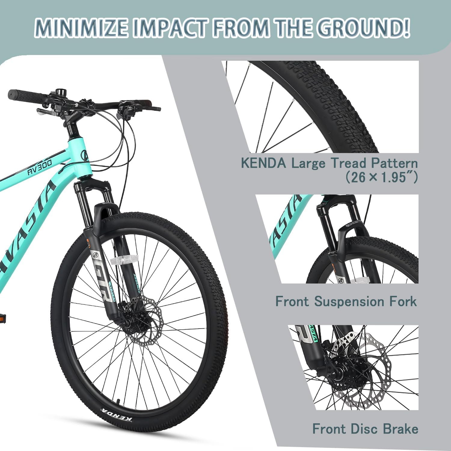 Detalle de AVASTA AV300 Adult Mountain Bike, 21-Speed, Aluminum Frame, Dual Disc Brakes