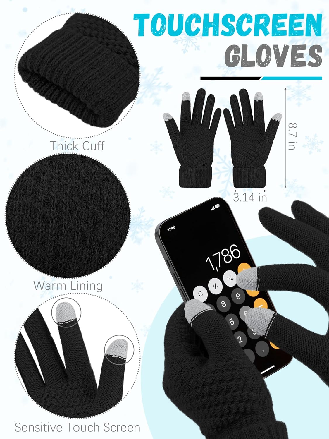 Detalle de Winter Beanie Hat Scarf Gloves Set, Touchscreen Pack 🧣