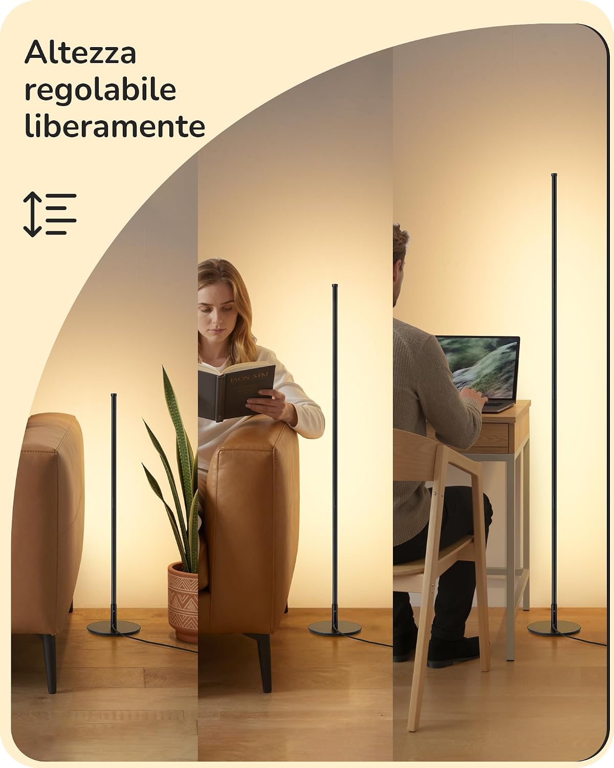 Detalle de EDISHINE Lampada da Terra LED regolabile con altezza e temperatura colore 3000–6000K, Nero