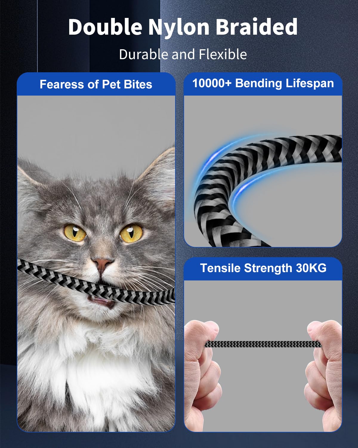 Detalle 2 de KINPEE KIN-cb-02 4-in-1 Charging Cable, 2 m Braided, up to 60 W