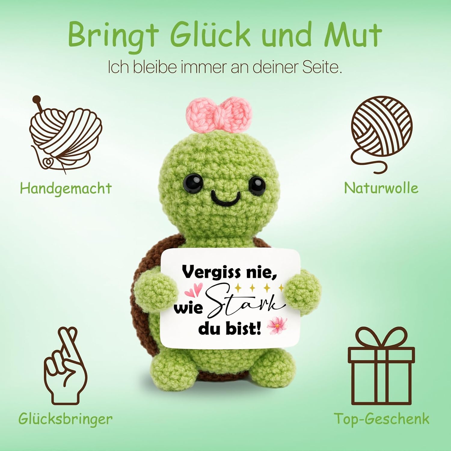 Detalle 2 de Farbeele Mutmacher-Geschenk: Positive Schildkröte mit Glücksbringer-Schlüsselanhänger