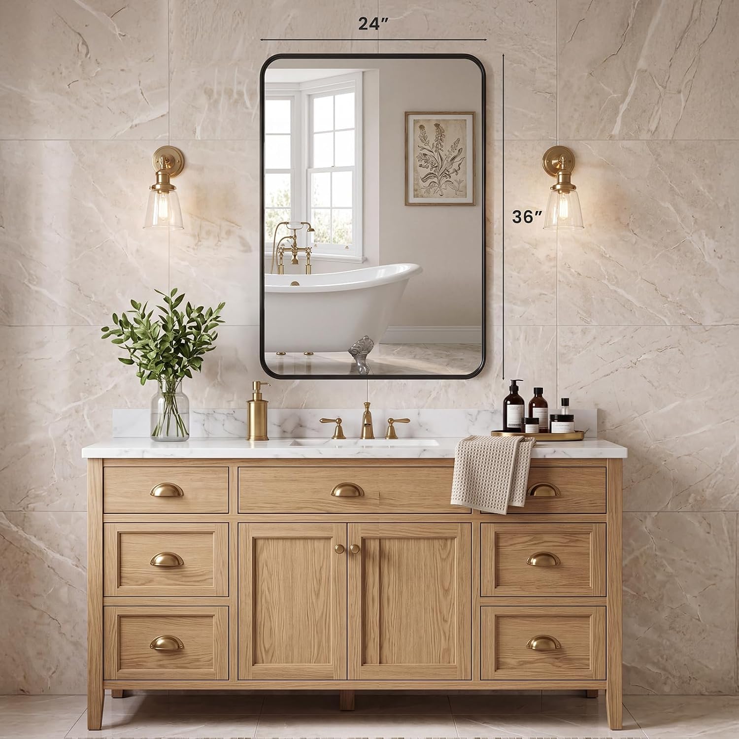 Thumbnail 1 de Sweetcrispy 36x24 Inch Bathroom Wall Mirror with Matte Black Frame