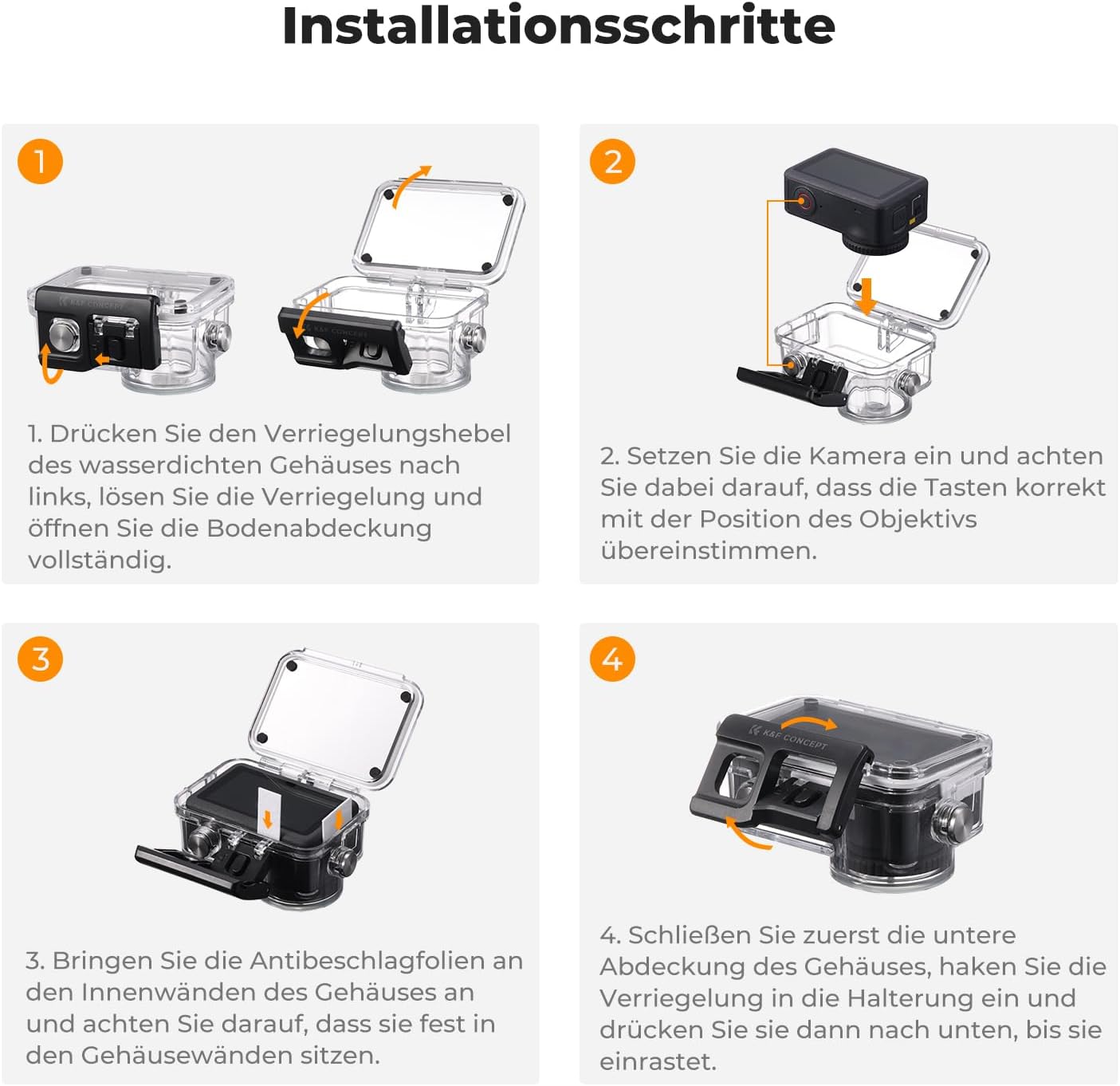 Detalle de K&F CONCEPT wasserdichtes Gehäuse für DJI Osmo Action 6 (bis 60 m, Cold Shoe, Anti-Beschlag)