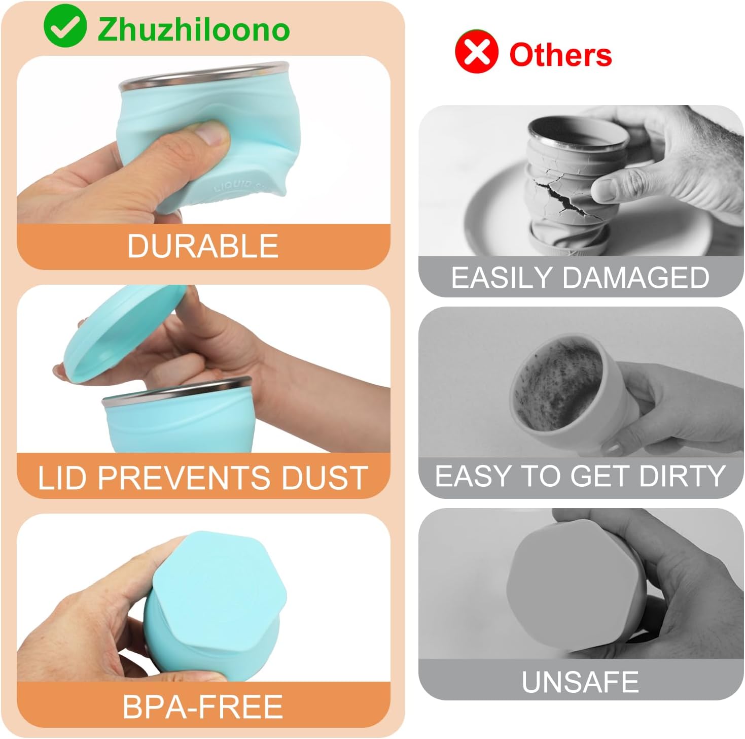 Detalle 2 de zhuzhiloono Blue Collapsible Cup, 6 oz Silicone Travel Cup with Lid