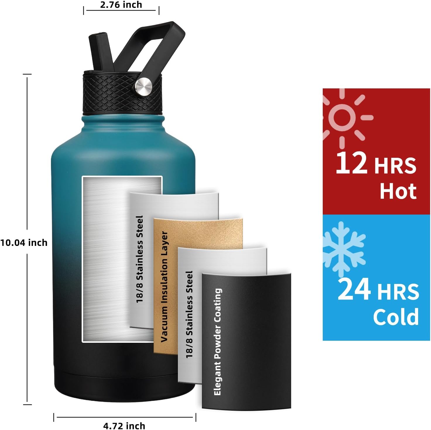 Thumbnail 1 de YONICOER Insulated Water Bottle 64oz (Triple-Wall Vacuum, Leak-Proof) with Paracord Handle & Straw Lids