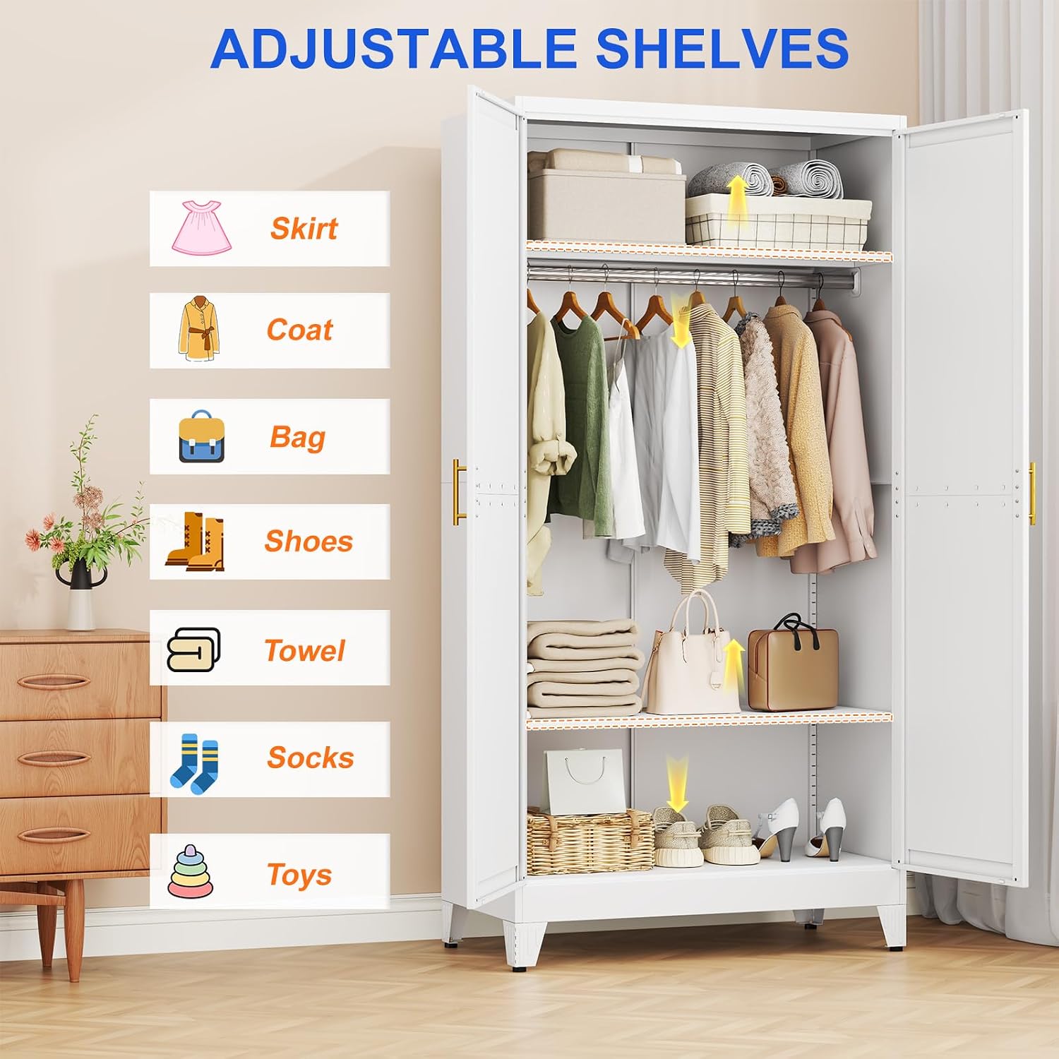 Detalle 2 de GAIOUS GAI-Arm-003 Metal Wardrobe Cabinet, 79-Inch, Adjustable Shelves