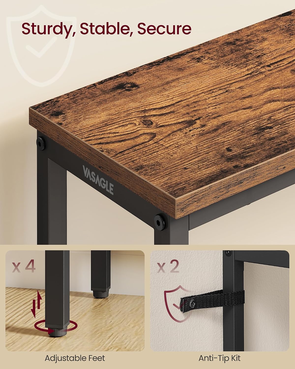 Thumbnail 4 de VASAGLE Console Table: Narrow Steel & Particleboard Hallway Table, Rustic Brown 80 x 24 x 81.2 cm