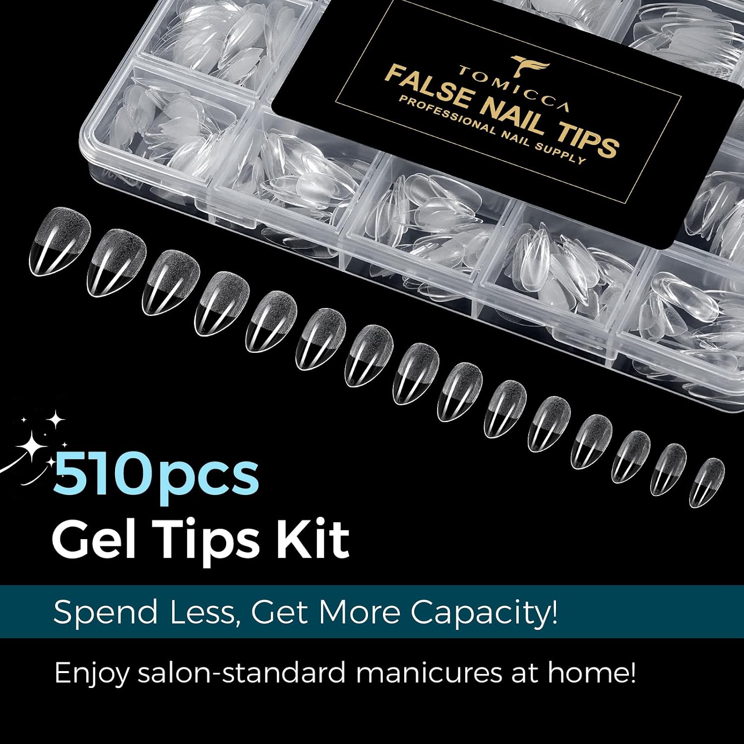 Detalle de TOMICCA kurze Mandel Nageltips 510 Stück (15 Größen) – ultra-matt Soft Nail Tips für Gel- oder Acrylic-Nagelverlängerung