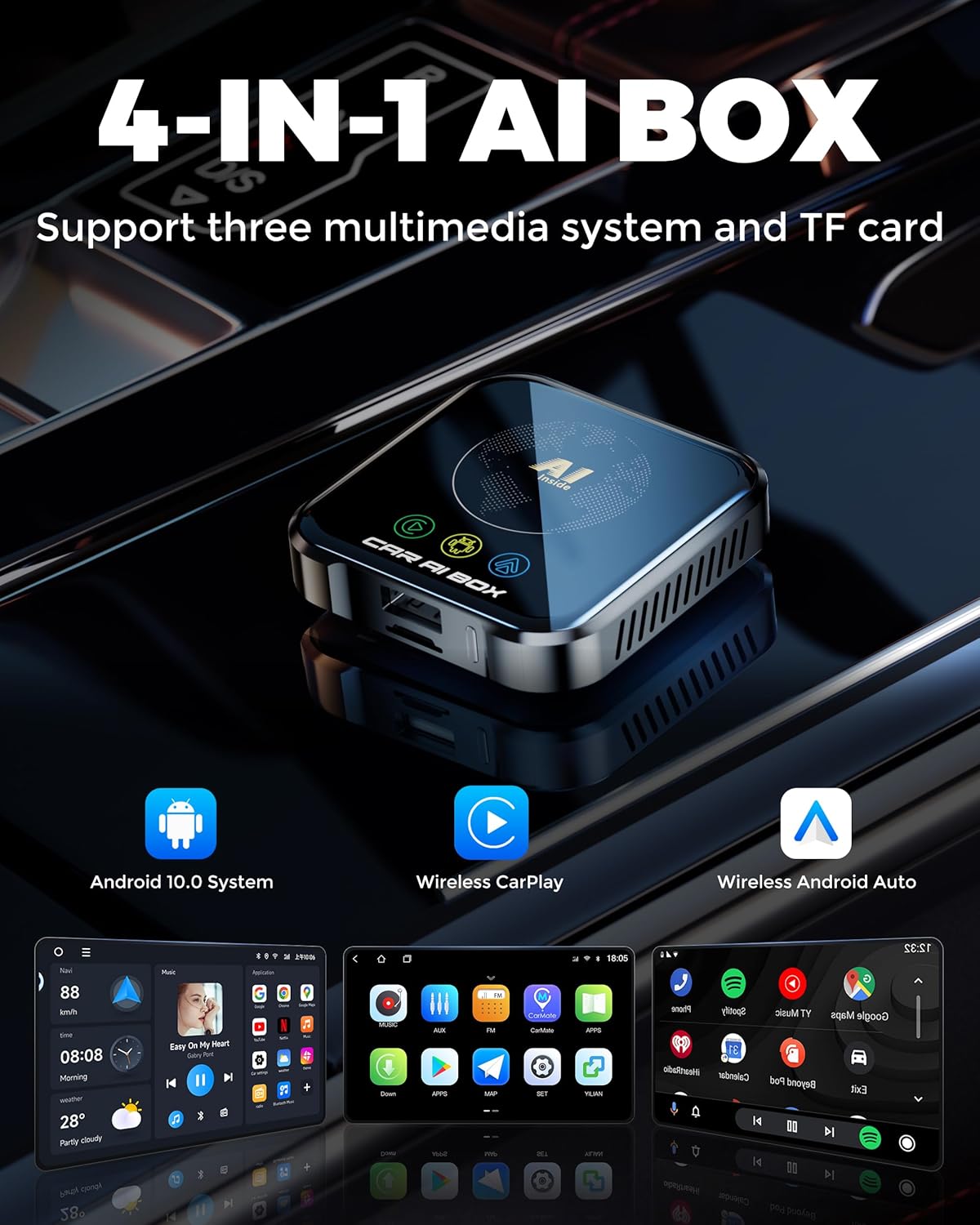 Thumbnail 2 de Magic AI Box Wireless CarPlay Adapter (Wireless CarPlay/Android Auto + Android 10 OS) in Glossy Black