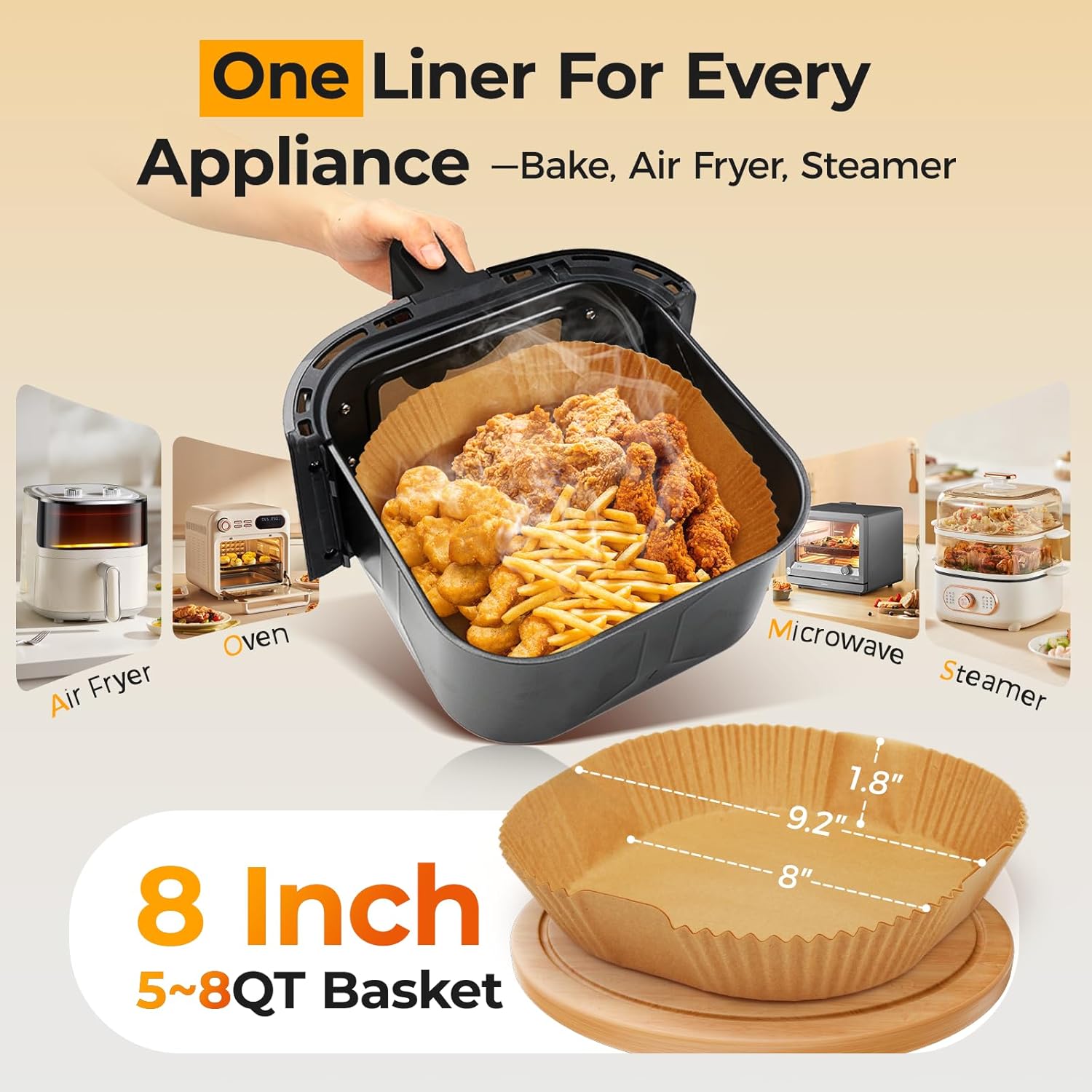 Detalle de Air Fryer Paper Liners (200pcs) – 8" Square Disposable Parchment Liners for 5–8 qt Air Fryer Baskets