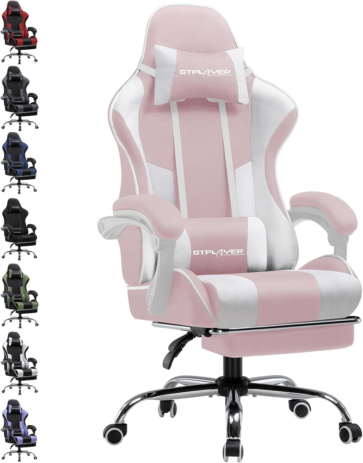 Thumbnail 6 de GTPLAYER Gaming-Bürostuhl mit Massage-Lendenkissen, Kopfstütze und Fußstütze (bis 150 kg) – schwarz