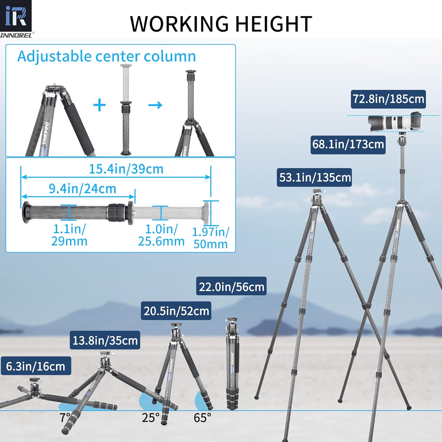Thumbnail 5 de Carbon Fiber Tripod-INNOREL KT284C Professional Travel Tripod for DSLR Cameras