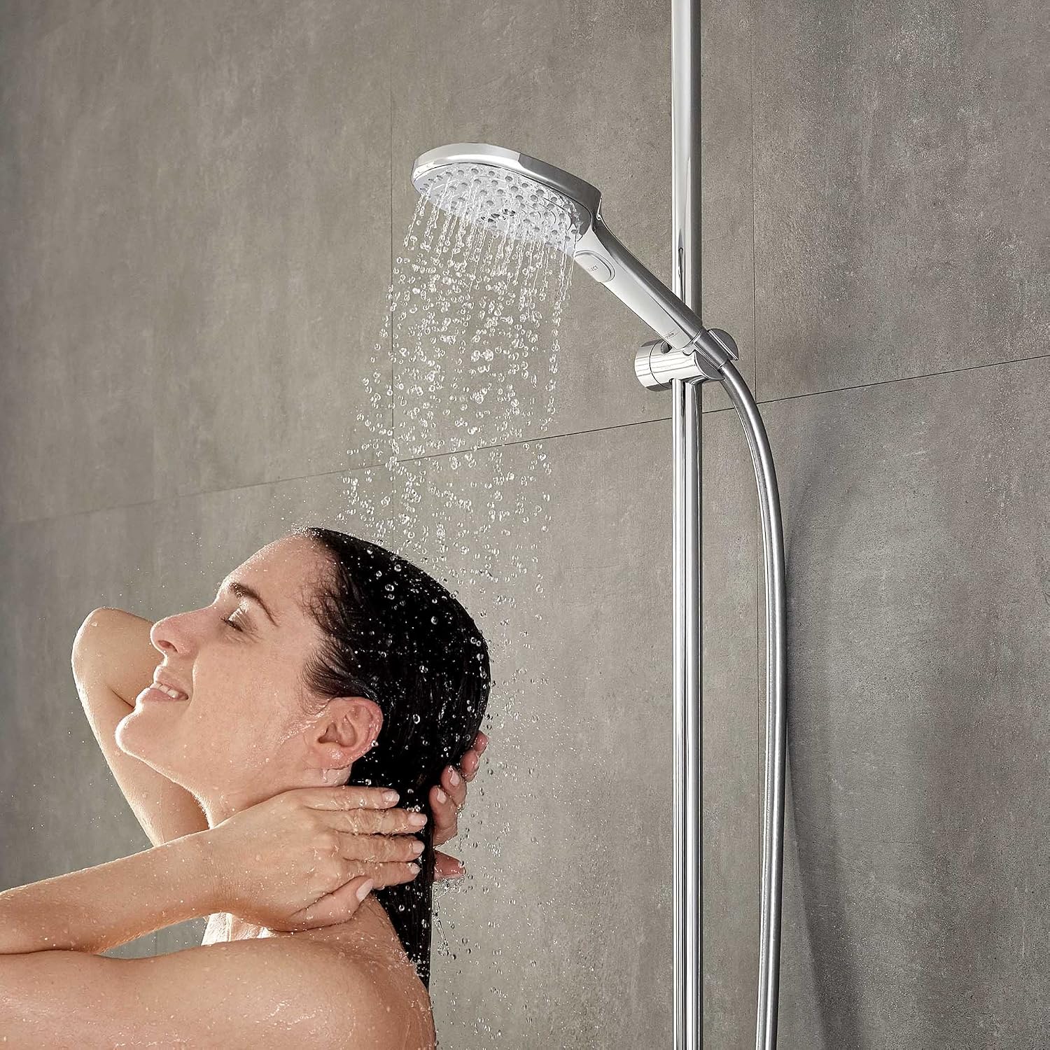Detalle de Hansgrohe Raindance Select E – Pommeau de douche éco d’eau 8,5 l/min (EcoSmart), 3 jets, 120x120 mm, chromé