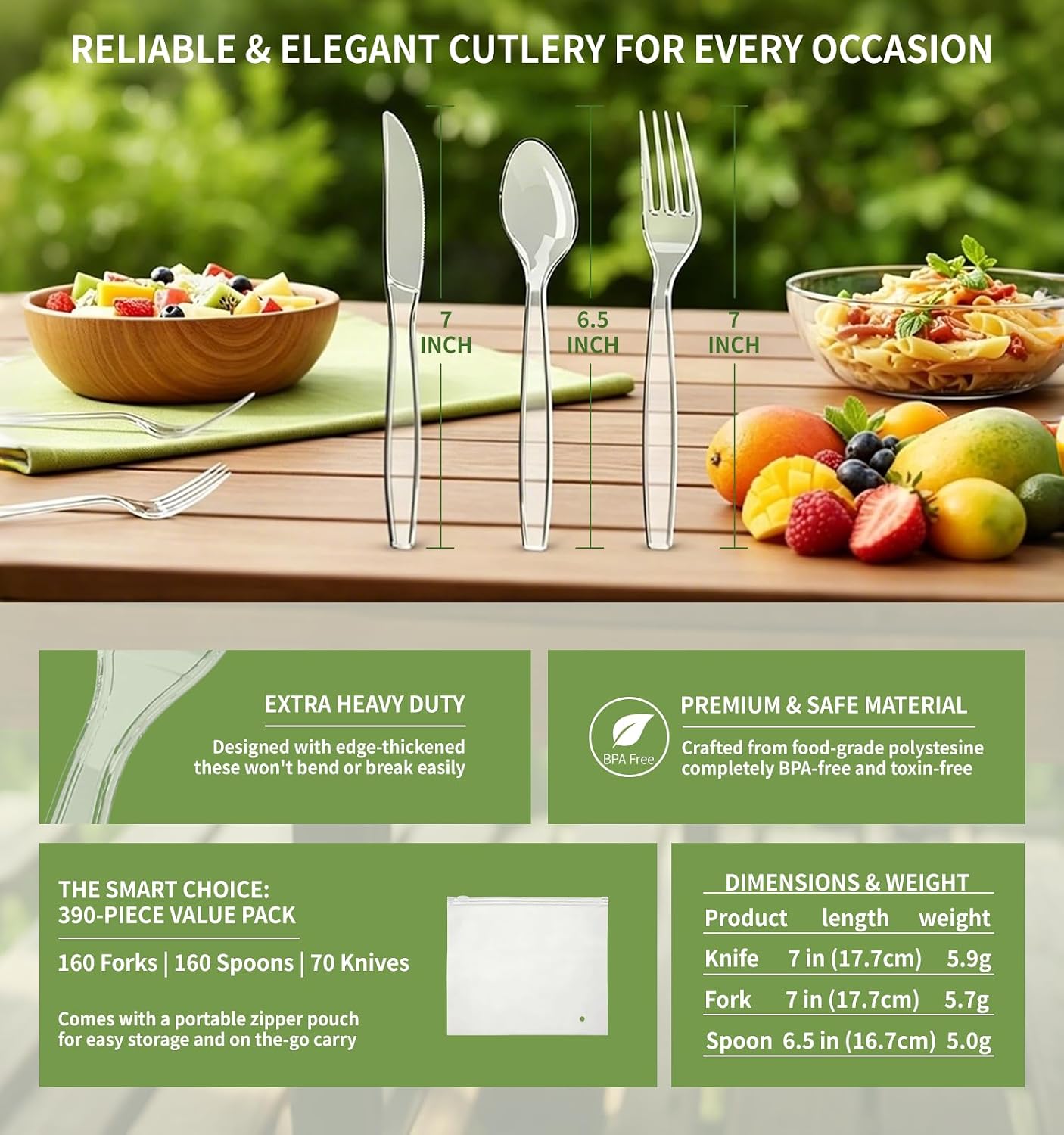 Detalle de Voatree 390 Count Heavy Duty Disposable Clear Plastic Cutlery Set