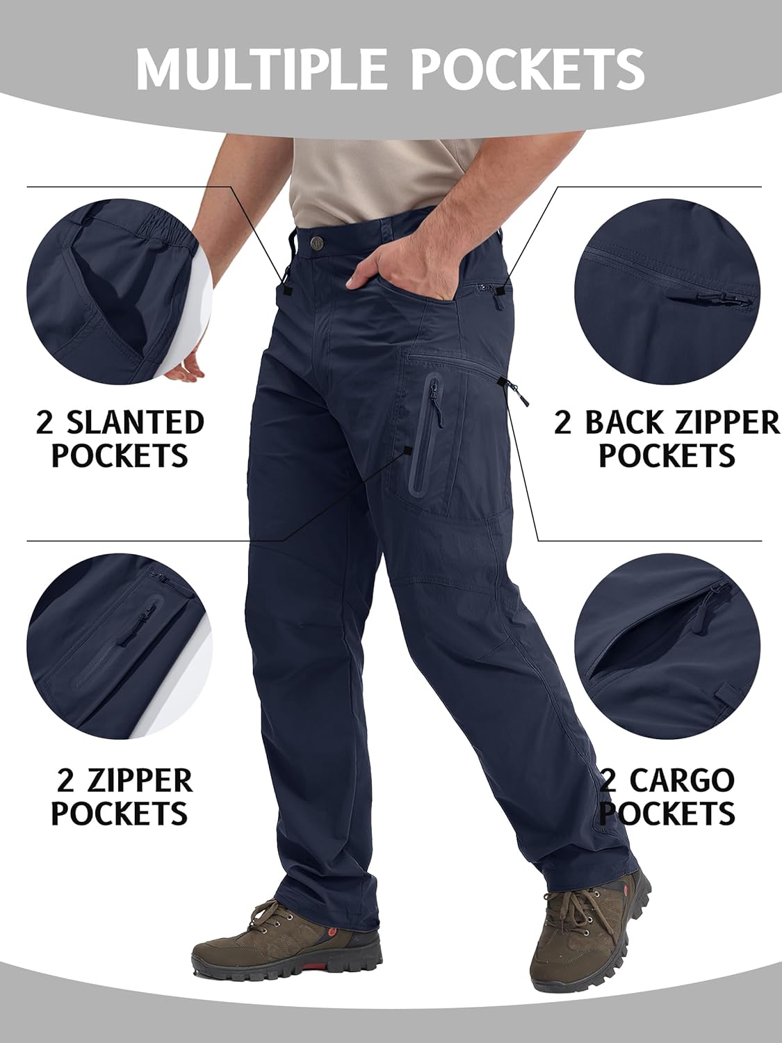 Thumbnail 3 de TACVASEN Men’s Lightweight Hiking Tactical Pants (Water-Repellent, Quick-Dry) with 8 Pockets