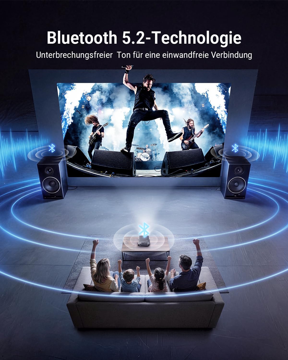 Detalle de Smart Beamer 4K Heimkino mit Google TV – Autofokus, 2500 ANSI, WiFi 6, 360° Stativ, Auto-Objektivabdeckung