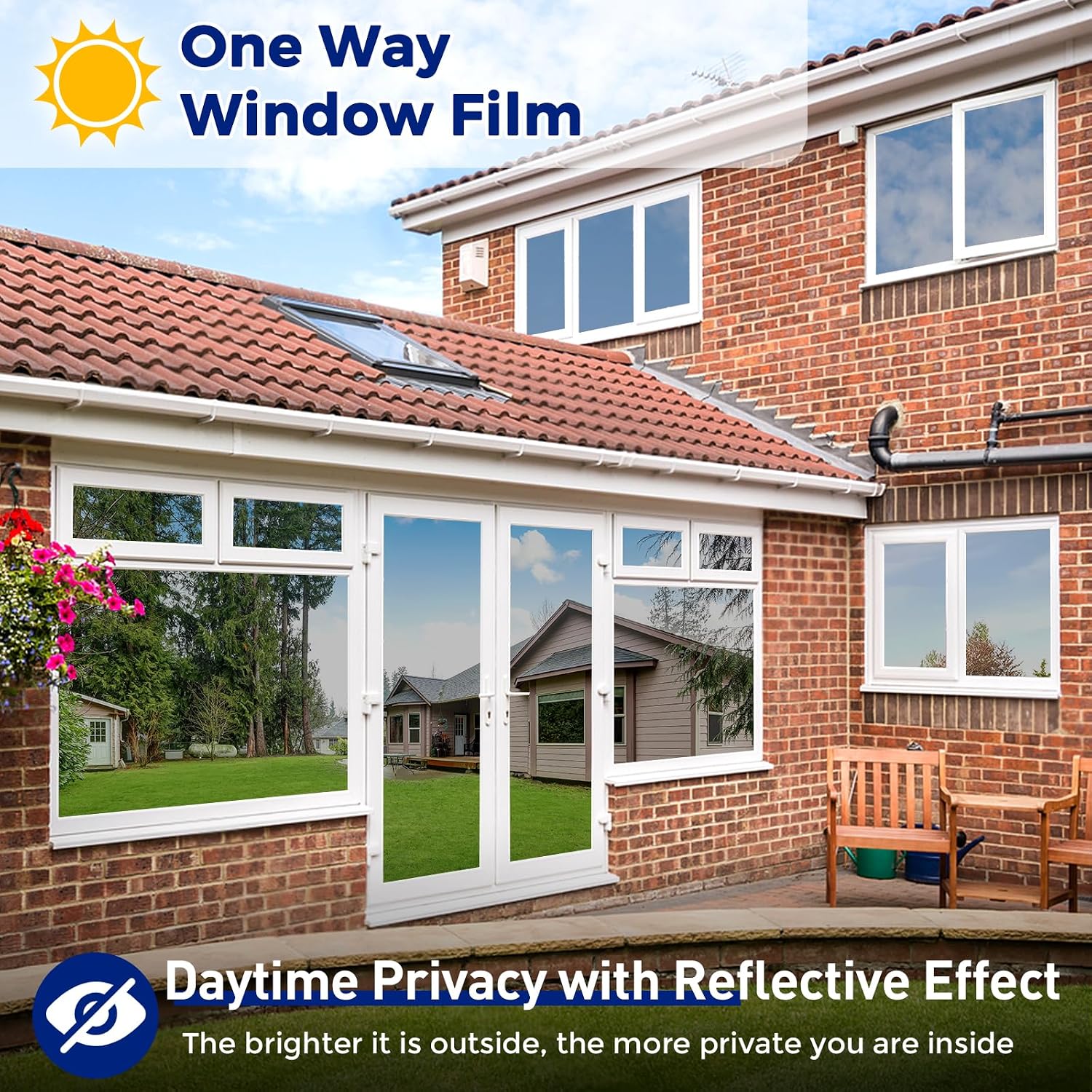Detalle de Beautysaid One Way Window Film for Glass Windows (44.5 x 200cm) – Privacy, UV Protection and Heat Control
